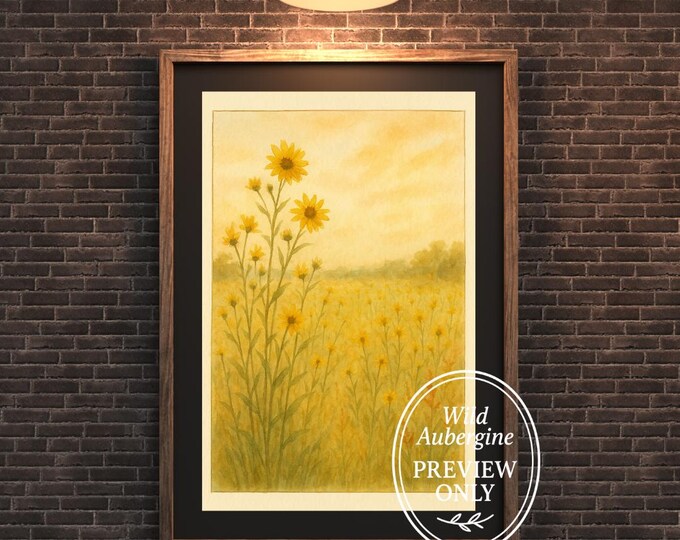 Golden Wildflower Meadow Print: Rustic Farmhouse Floral (Digital Download)