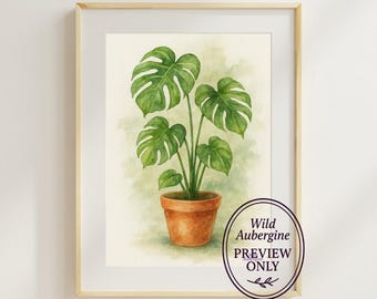 Watercolor Monstera Plant Print: Boho Botanical Wall Art (Digital Download)
