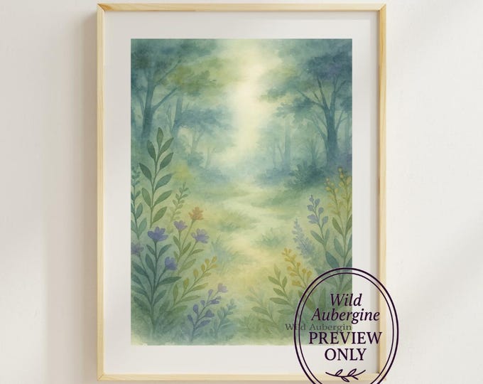 Moonlight Fairy Landscape Print | Digital Art Download | Mystical Night Fairy Wall Art | Boho Nature Printable | Wild Aubergine