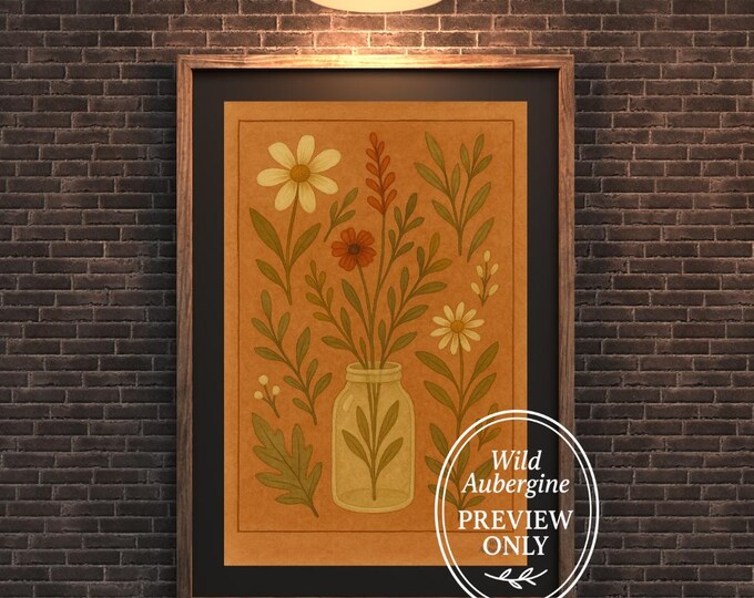 Mason Jar Botanical Print – Terracotta Farmhouse Wall Art (Digital Download)