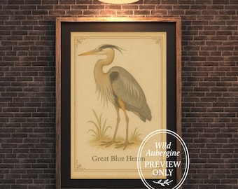 Vintage Blue Heron Art Print | Coastal Bird Illustration (Digital Download