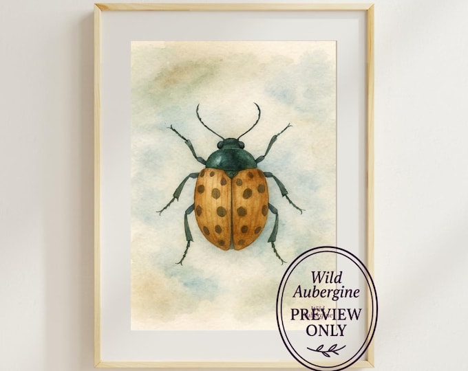 Beetle Watercolor Wall Art | Digital Art Download | Botanical Insect Print | Nature Bug Printable Decor | Wild Aubergine