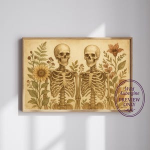 Botanical Skeleton Gothic Print: Vintage Halloween Decor (Digital Download)