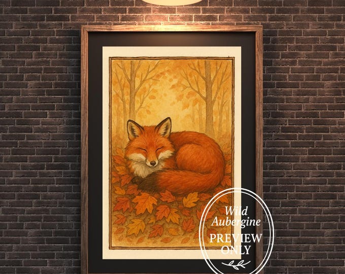 Sleeping Fox Wall Art: Autumn Woodland Animal Watercolor Print (Digital Download)