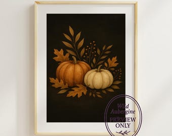 Pumpkin Harvest Watercolor Print: Cozy Fall Botanical Art (Digital Download)