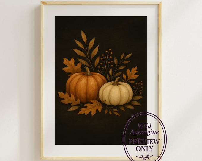 Pumpkin Harvest Printable Wall Art – Fall Botanical | Digital Art Download | Cozy Autumn Decor | Rustic Print | Wild Aubergine