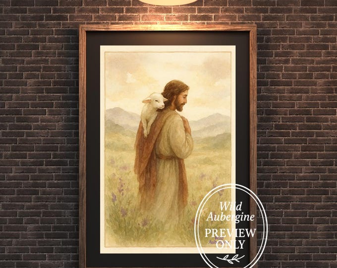 Jesus with Lamb Watercolor Print: Christian Scripture Art (Digital Download)