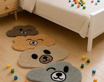 Handmade Bear Rug, Cute Tufted Area Rug Kawaii Nursery Rug, Kids Room Decor Soft Teddy Bear Carpet, Baby Room Gift