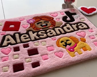 Personalized Gamer Rug, Custom Name Tufted Rug, Handmade Kids Room Decor, Cute Gaming Carpet, Soft Plush Custom Rug, Gift for Gamers