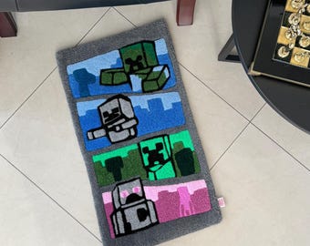 Pixel Tufted Rug, Colorful Gaming Rug, Handmade Gamer Room Decor, Retro Pixel Art Carpet, Kids Room Floor Decor, Playroom Accent