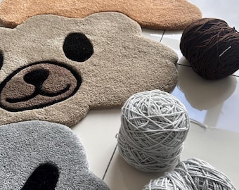 Teddy Bear Nursery Rug, Tufted Kids Room Carpet,Baby Room Decor, Animal Floor Mat, Neutral Playroom Gift, Bear Nursery Rug, Custom, Handmade