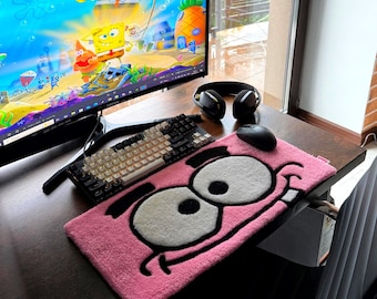 Pink Cute Rug for Keyboard | Cute Keyboard Rug for Cubicle Decor, Small Tufted Desk Mat, Wrist Rest Included, Cozy Office Vibes,Keyboard Rug