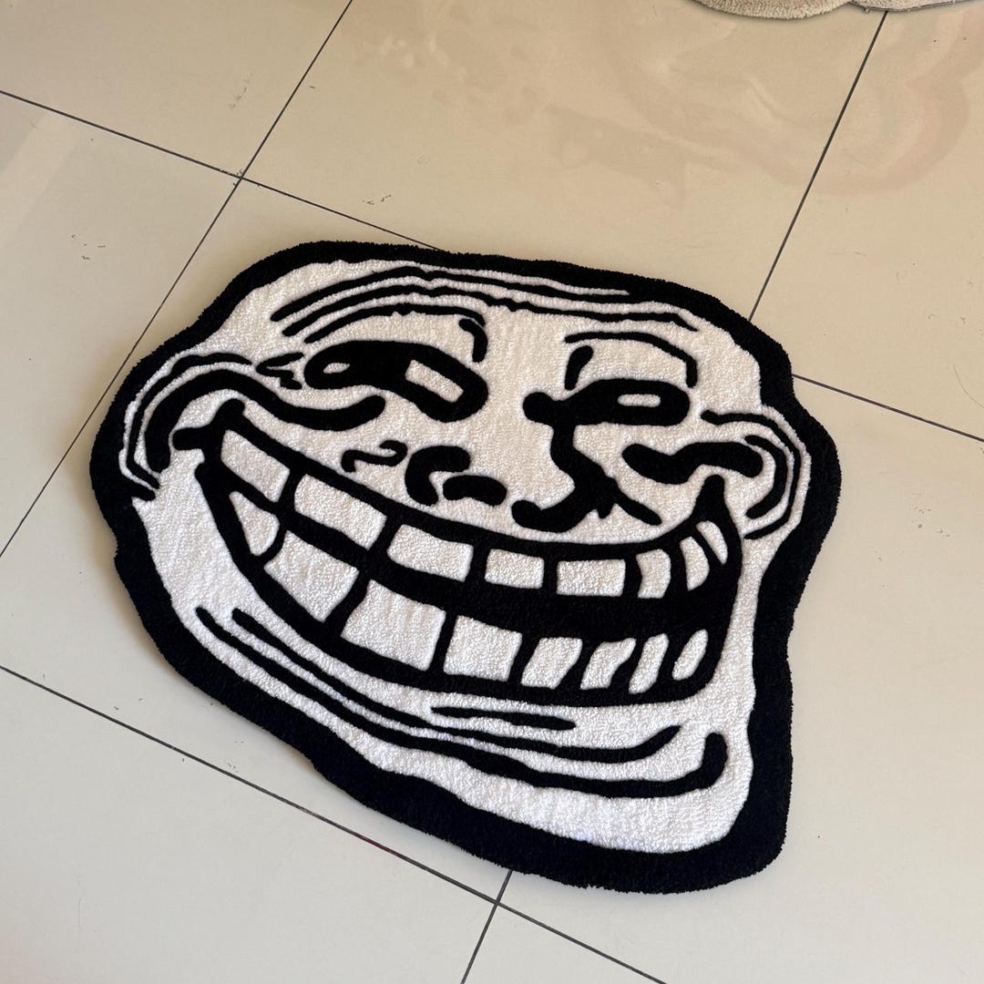 Troll Face Rug, Funny Meme Rug, Handmade Tufted Rug, Black and White ...