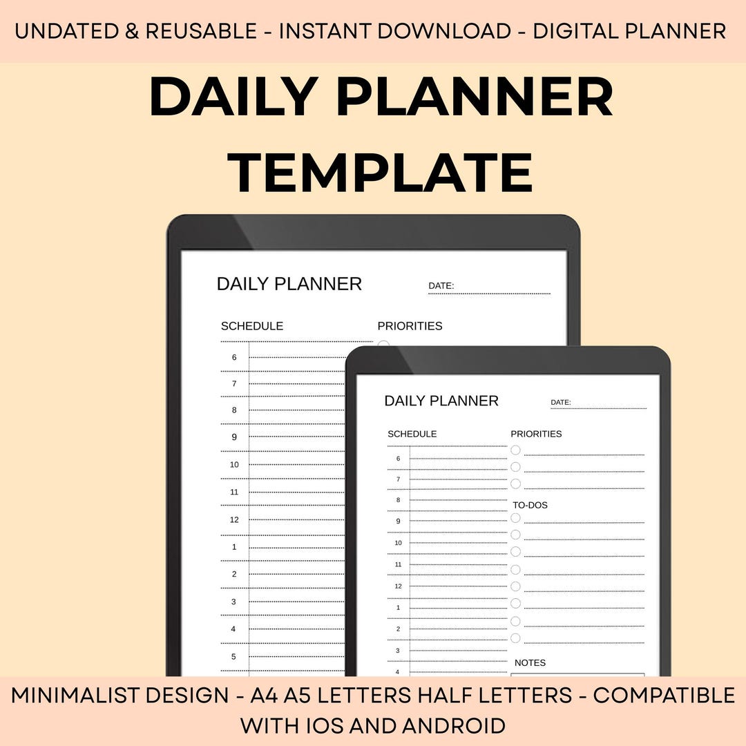 Minimalist Daily Planner Template: Printable PDF (A4, A5, Letter) - Etsy