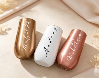 Custom Stainless Steel Stemless Champagne Tumbler - Bridesmaid Gift & Bachelorette Party Favor for Her
