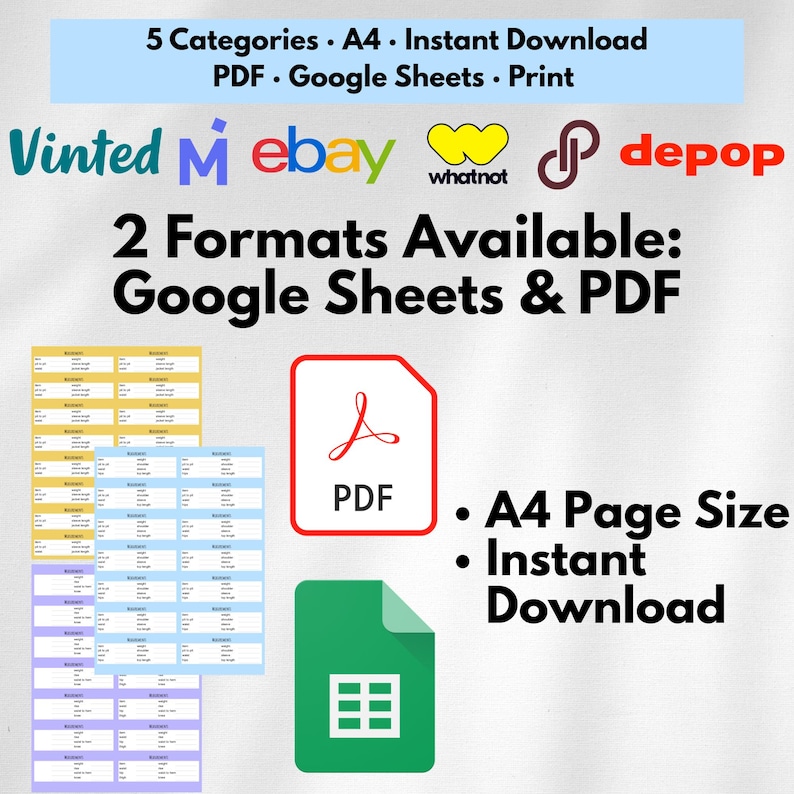 Clothing Measurement Template Guide for Resellers, Printable Chart for Poshmark eBay Depop Vinted, Digital Reseller Tools PDF Spreadsheet
