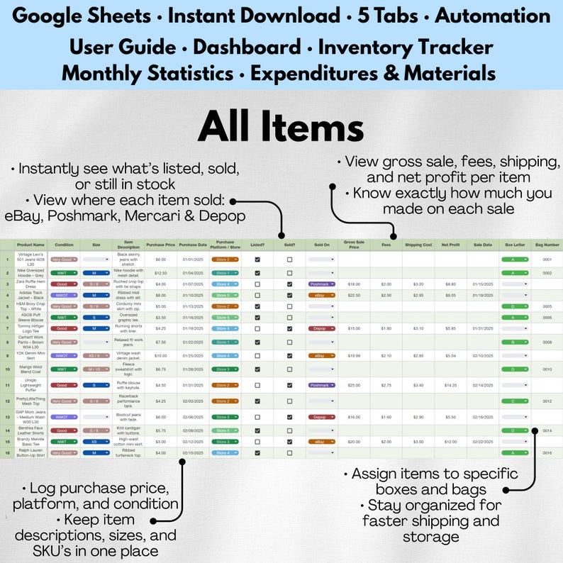 Reseller Spreadsheet Google Sheets Manage Inventory Sales Profit ...