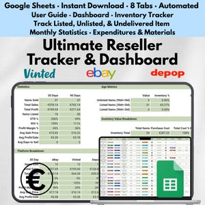 Planilha de Revenda Definitiva, Planilhas Google, Rastreador de Lucros e Vendas, eBay, Vinted, Depop, Modelo para Pequenas Empresas, Painel do Vendedor Online