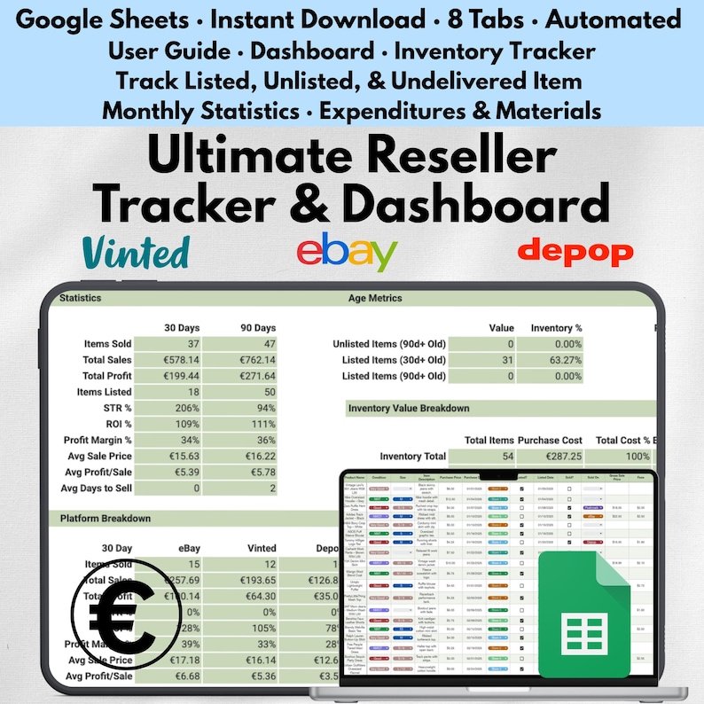 Ultimate Reseller Spreadsheet Google Sheets Inventory Sales Profit ...