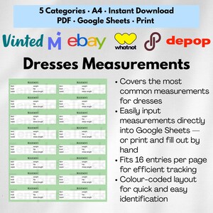 Clothing Measurement Template Guide for Resellers, Printable Chart for Poshmark eBay Depop Vinted, Digital Reseller Tools PDF Spreadsheet