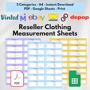 Clothing Measurement Template Guide for Resellers, Printable Chart for Poshmark eBay Depop Vinted, Digital Reseller Tools PDF Spreadsheet