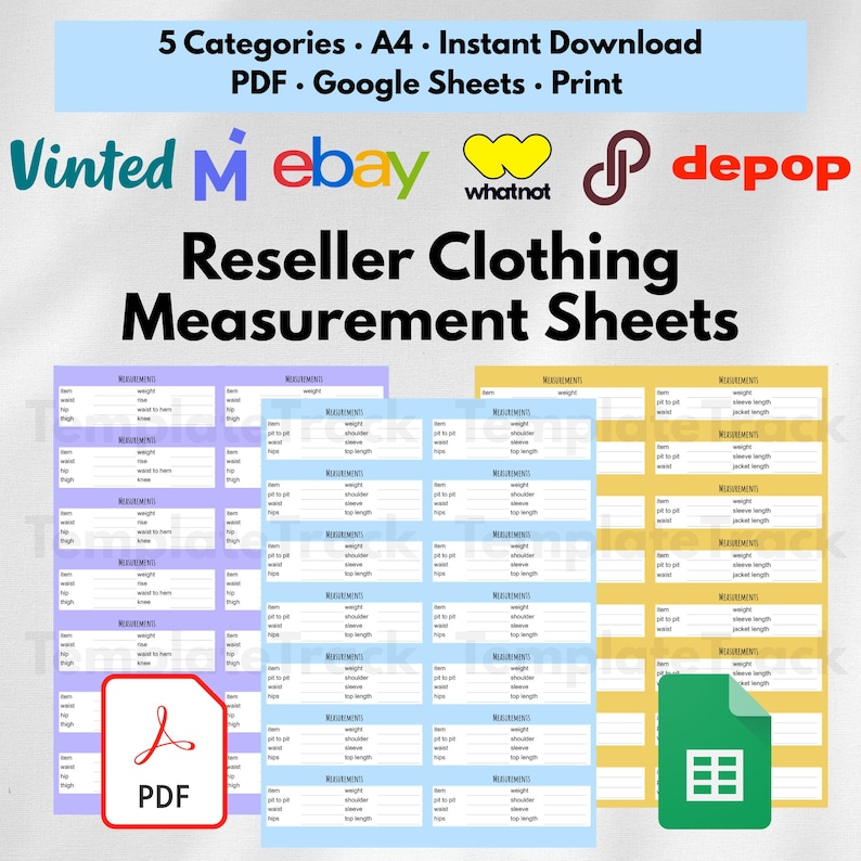 Clothing Measurement Template Guide for Resellers, Printable Chart for Poshmark eBay Depop Vinted, Digital Reseller Tools PDF Spreadsheet