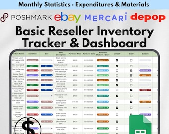 Reseller Spreadsheet Google Sheets Manage Inventory Sales Profit Tracker for eBay Poshmark Depop Business Template Online Seller Tool USA
