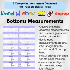Clothing Measurement Template Guide for Resellers, Printable Chart for Poshmark eBay Depop Vinted, Digital Reseller Tools PDF Spreadsheet