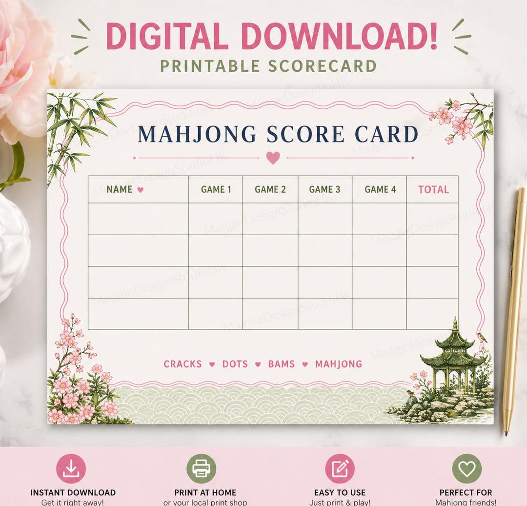Mahjong Score Card.pdf Mahjong Score Card Printable, Cute Mahjong Score Sheet, Game Night ...