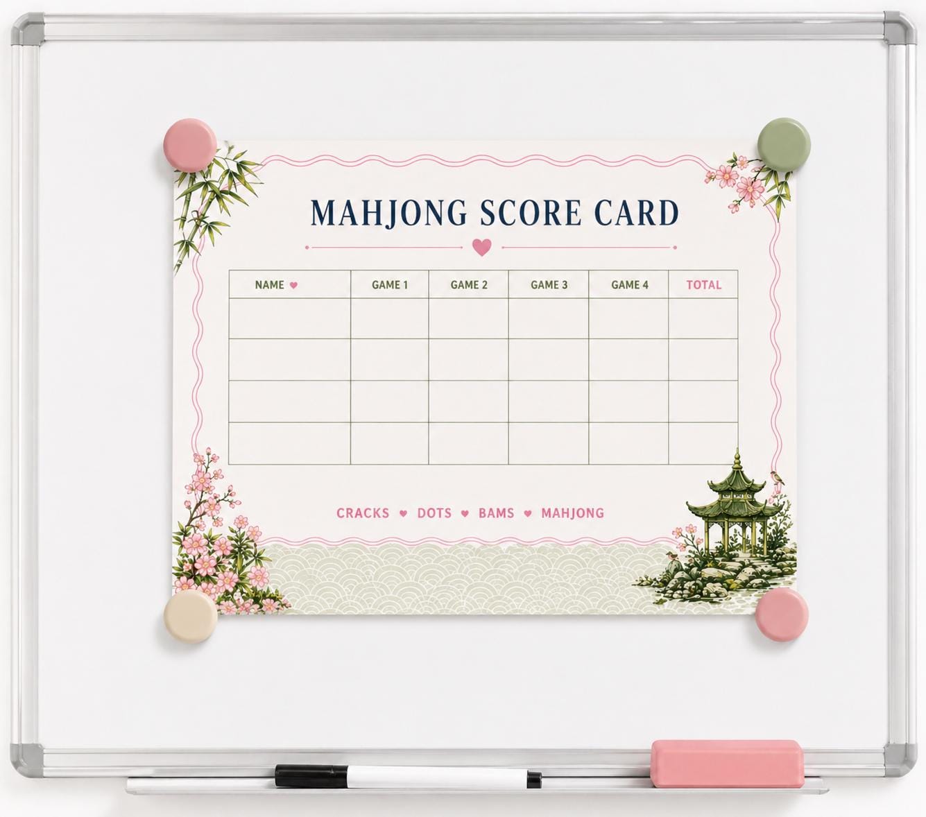 Mahjong Score Card.pdf Mahjong Score Card Printable, Cute Mahjong Score Sheet, Game Night ...