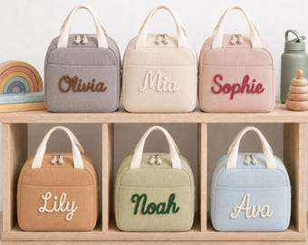 Bolsa de almuerzo de pana personalizada, lonchera con nombre personalizado para niños o niñas, bolsa térmica para refrigerios, bolsa de almuerzo escolar para niños, regalo de regreso a clases