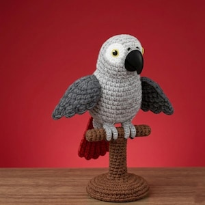 African Grey Parrot Crochet Pattern | Realistic Amigurumi Bird Tutorial (PDF Download)