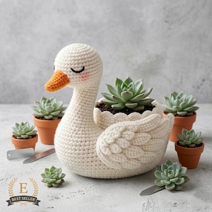 Wzór doniczki na szydełku, łabędź, doniczka na sukulenty dla początkujących Amigurumi PDF