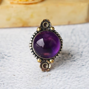Amethyst Sterling Silver Ring: Floral Statement Ring, Handmade