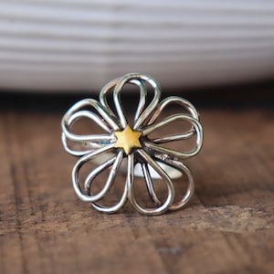 Handmade Sterling Silver Double Flower Ring: Minimalist Statement Jewelry