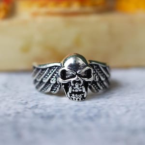Skull Ring, Biker Ring, 925 Silver, Gothic Ring, Winged Jewelry, Statement Ring, Boho Ring, Handmade Jewelry Rocker Ring, Unisex Jewelry**