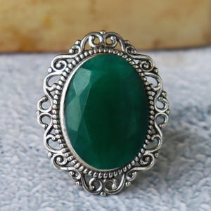 Green Emerald Sterling Silver Ring: Handmade Designer Gemstone