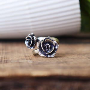 Rose Design Silver Ring, Adjustable Rose Ring, 925 Sterling Silver Ring, Rose Ring, Silver Oxidized Rose Ring, Designer Ring, Gift For Her*