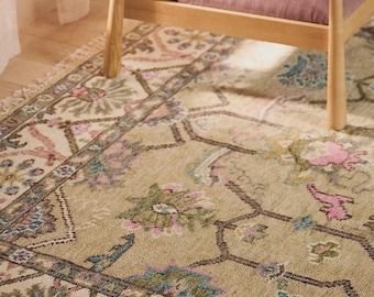 Luxury Turkish Vintage Hand Knotted Rug, Modern Contemporary Wool Area Rug, Handmade Indian Carpet, Large Living Room Rug, Bedroom Rug,