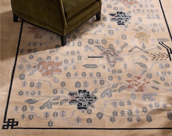 Luxury Turkish Vintage Hand Knotted Rug, Modern Contemporary Wool Area Rug, Handmade Indian Carpet, Large Living Room Rug, Bedroom Rug,