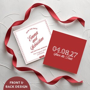Red & White Save the Date Template | Classic Elegant Wedding Invite | Editable Canva Design | Digital Download