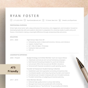 College Resume Template: Modern, ATS-Friendly, Editable – Word, pages & Google Docs , Education Resume (Instant Download)