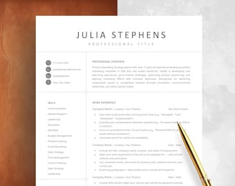 Modern Resume Template Word , Google Docs  & Mac Pages | Modern and Minimalist CV