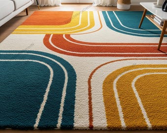Multicolor Hand Tufted Wool Rug for Living Room, Modern Bedroom Indoor Rug