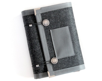 Smoked gray felt ring binder agenda/ planner cover / organiser/ daily planner/ notebook/ filofax planner/A5 planner binder/ personel planner