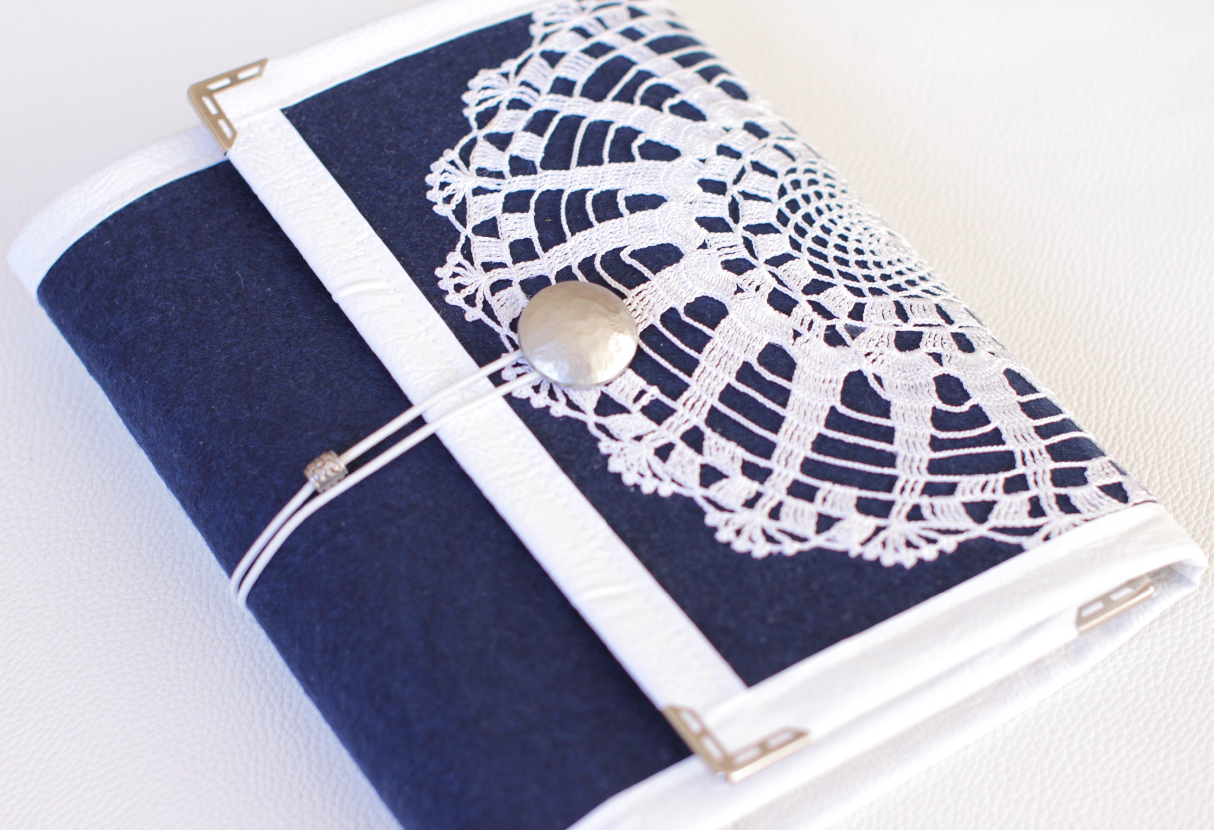 Navy White Crochet Planner cover / ring binder / filofax Etsy
