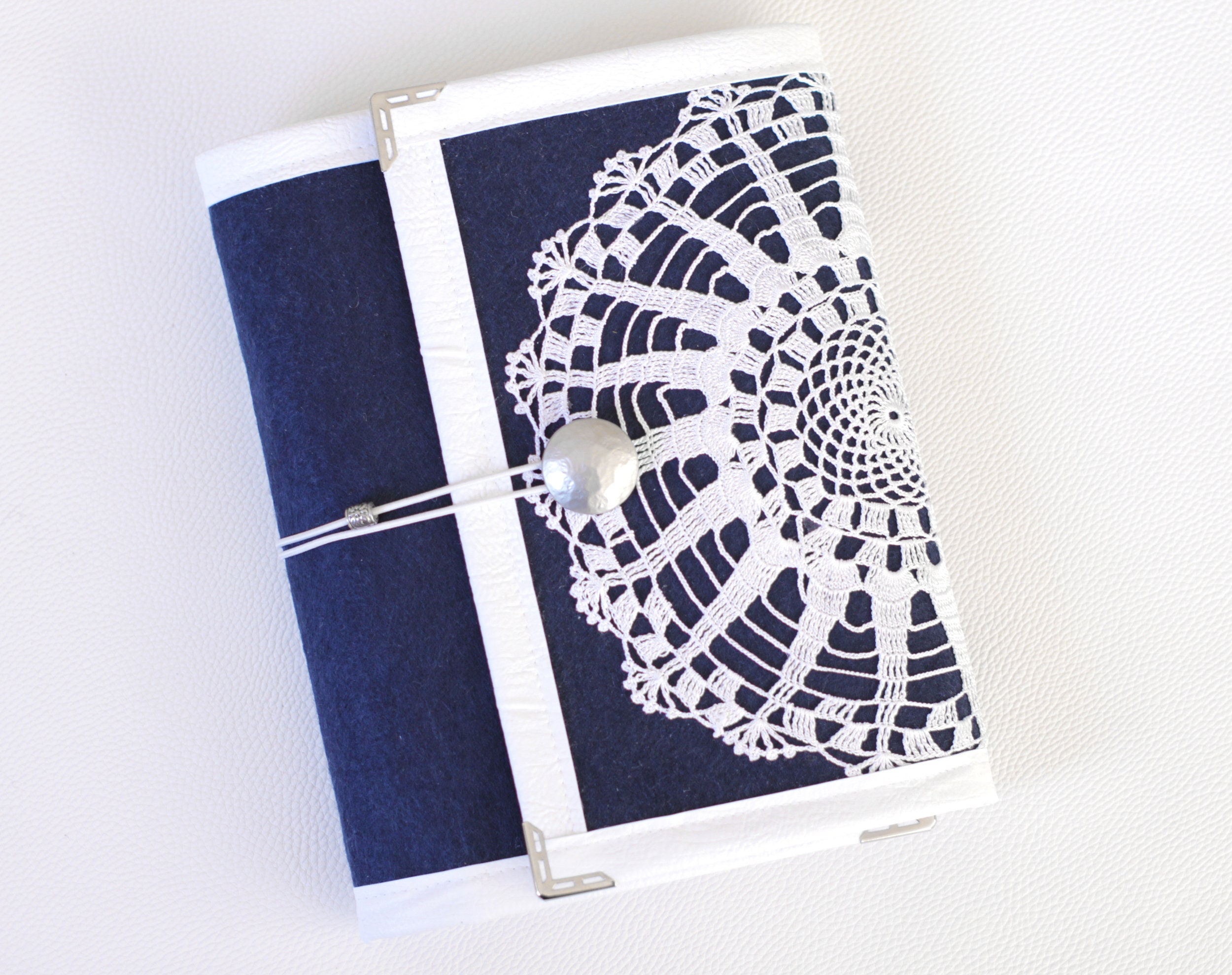Navy White Crochet Planner cover / ring binder / filofax Etsy