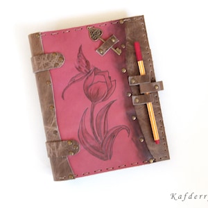 Handmade A5 Genuine Leather burning binder /Leather Planner Binder / A5 Ring Binder/ Leather Filofax Organizer