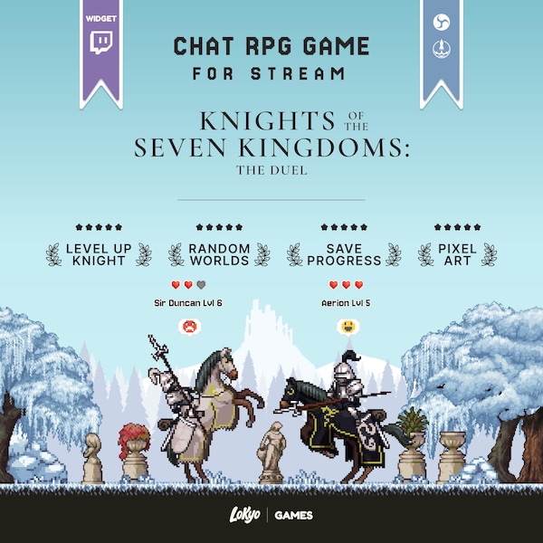 Pixel Art RPG-streamwidget | Chatgame Knights Duel voor Twitch