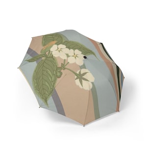 Stylish Foldable Umbrella with Floral Design, Compact Travel Umbrella, Gift for Nature Lovers, Lightweight Rain Gear, Elegant Rain Accessory